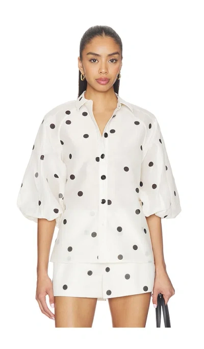 Alexis Cambridge Polka-dot Puff-sleeve Blouse In Multi