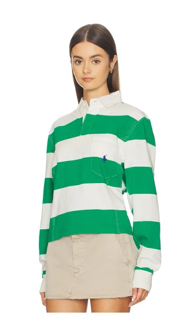 Polo Ralph Lauren Embroidered Striped Cotton Rugby Shirt In Green