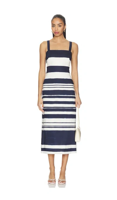 Veronica Beard Ella Striped Linen Midi Dress In Navy Dove White In Black