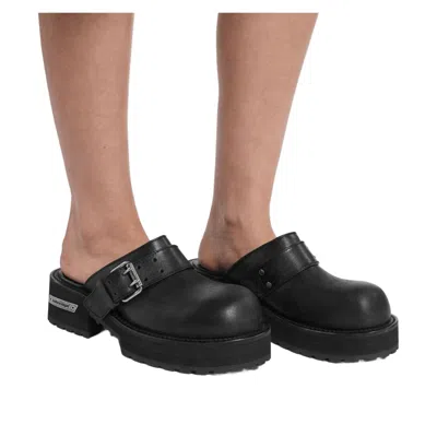 Balenciaga Venom Round Toe Leather Chunky Mules In Black