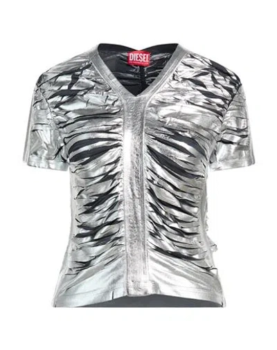 Diesel Solid-color Metallic Luster T-shirt In Metallic