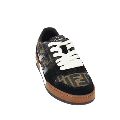 Fendi Match Ff Jacquard Fabric And Suede Sneakers In Black