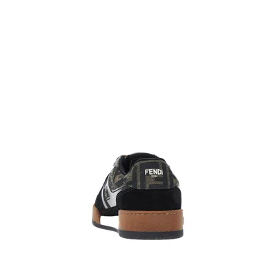 Fendi Match Ff Jacquard Fabric And Suede Sneakers In Black