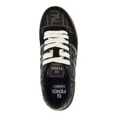 Fendi Match Ff Jacquard Fabric And Suede Sneakers In Black