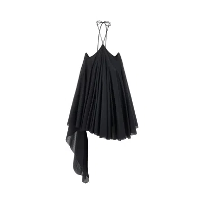 Jacquemus Courte Asymmetric Cotton-blend Crepon Halterneck Dress In Black