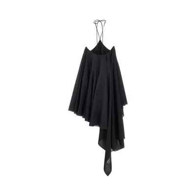Jacquemus Courte Asymmetric Cotton-blend Crepon Halterneck Dress In Black