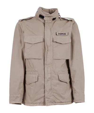 Aspesi Beige Minifield Patch-logo Cotton Jacket In Brown