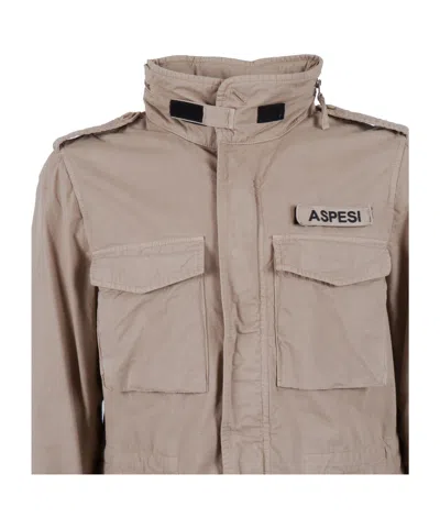 Aspesi Beige Minifield Patch-logo Cotton Jacket In Brown