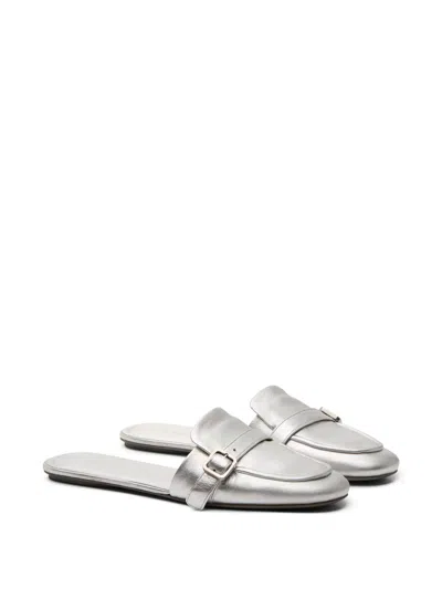 Marsèll Buckle-strap Metallic Mules In Silver