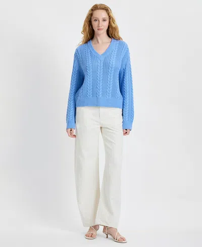 French Connection Ryland Knit Stripe Pullover Sweater In Blue Hydrangea In Blue