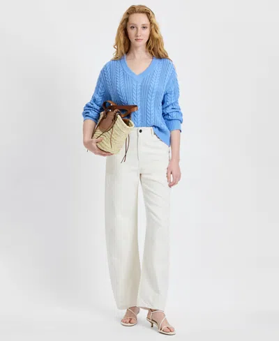 French Connection Ryland Knit Stripe Pullover Sweater In Blue Hydrangea In Blue