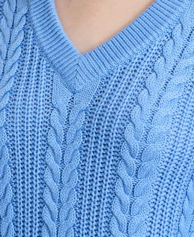 French Connection Ryland Knit Stripe Pullover Sweater In Blue Hydrangea In Blue