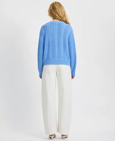 French Connection Ryland Knit Stripe Pullover Sweater In Blue Hydrangea In Blue