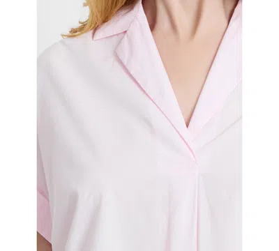 French Connection Poplin Collar Short Sleeve Pullover Top In Pink