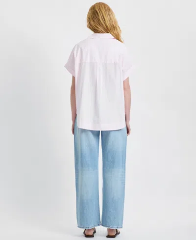 French Connection Poplin Collar Short Sleeve Pullover Top In Pink