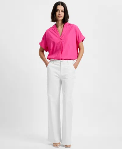 French Connection Poplin Collar Short Sleeve Pullover Top In Pink