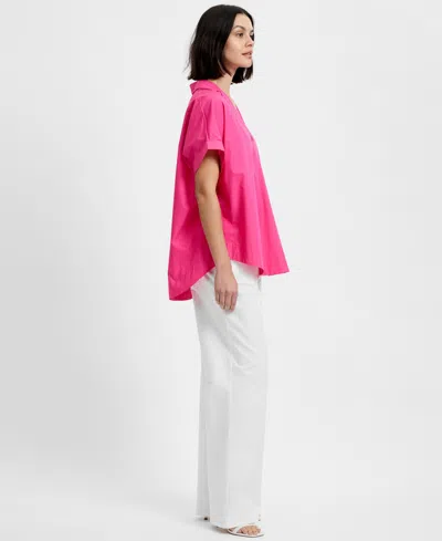 French Connection Poplin Collar Short Sleeve Pullover Top In Pink