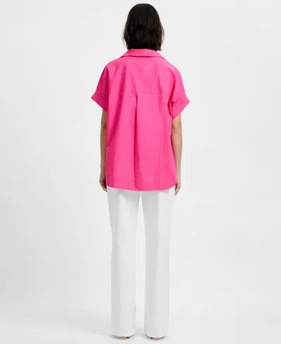 French Connection Poplin Collar Short Sleeve Pullover Top In Pink