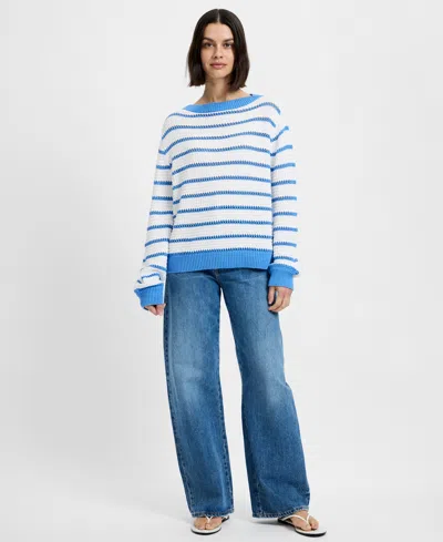 French Connection Teddy Knit Open Stripe Boat Neck Sweater In Multi