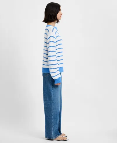 French Connection Teddy Knit Open Stripe Boat Neck Sweater In Multi