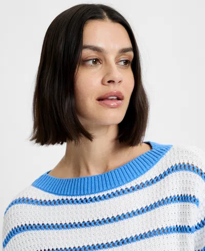 French Connection Teddy Knit Open Stripe Boat Neck Sweater In Multi