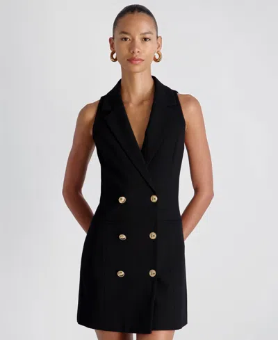 French Connection Whisper Sleeveless Double Breasted Blazer Minidress In Black