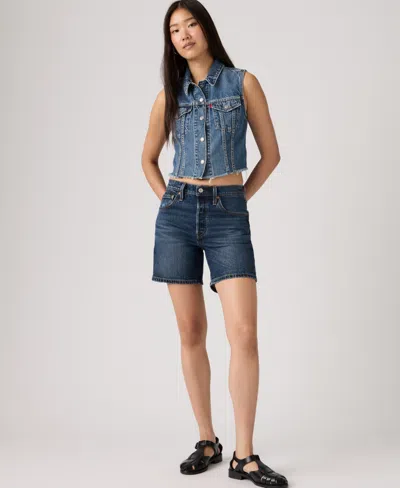 Levi's 501 Mid-thigh High Rise Straight Fit Denim Shorts In Blue