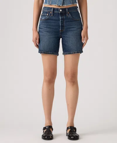 Levi's 501 Mid-thigh High Rise Straight Fit Denim Shorts In Blue