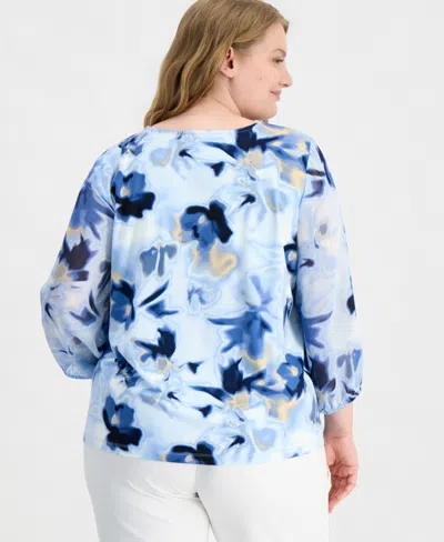 Anne Klein Plus Size Cascade Ruffle-front Blouse In Multi