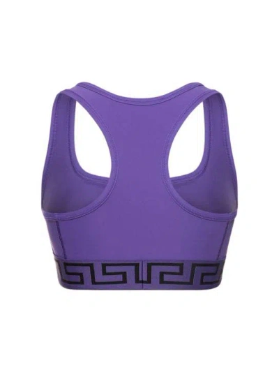 Versace Stretch Tech Greca Sport Bra In Blue