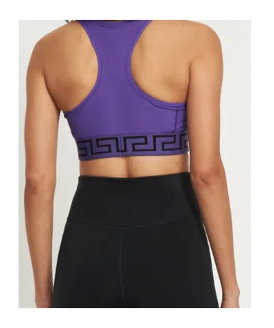 Versace Stretch Tech Greca Sport Bra In Blue