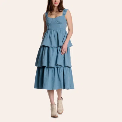 Hyfve Women's Blue Denim Three Tier Ruffle Midi Dress | ModeSens