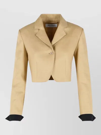 Max Mara Buono Diagonal Cropped Jacket In Camel Linen In Blue