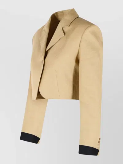 Max Mara Buono Diagonal Cropped Jacket In Camel Linen In Blue