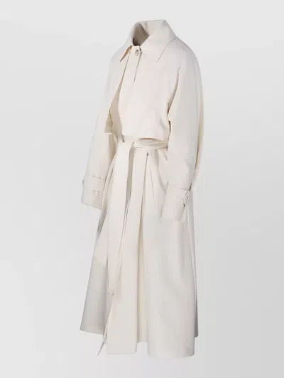 Herno Long Raincoat Belted Waist Buttoned Cuffs Collar In White