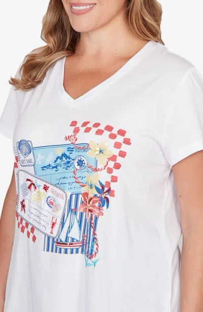 Ruby Rd. Plus Size Embellished Postcard Graphic T-shirt In White
