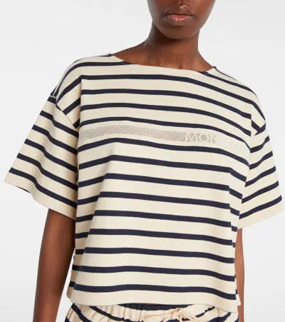 Moncler Cotton T-shirt With Striped Pattern In Neutral