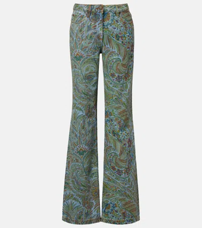 Etro Paisley-print Flared Jeans In Green
