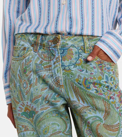 Etro Paisley-print Flared Jeans In Green