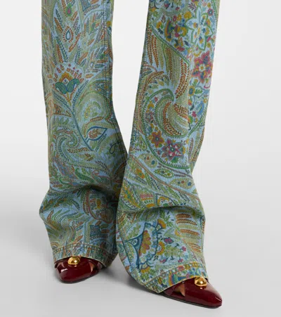 Etro Paisley-print Flared Jeans In Green
