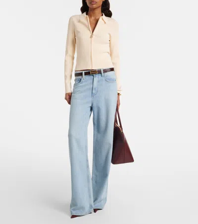 Victoria Beckham Mila Ribbed-knit Zip-up Top In Neutral