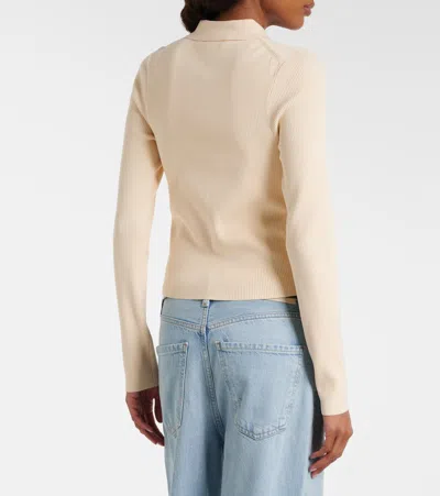 Victoria Beckham Mila Ribbed-knit Zip-up Top In Neutral