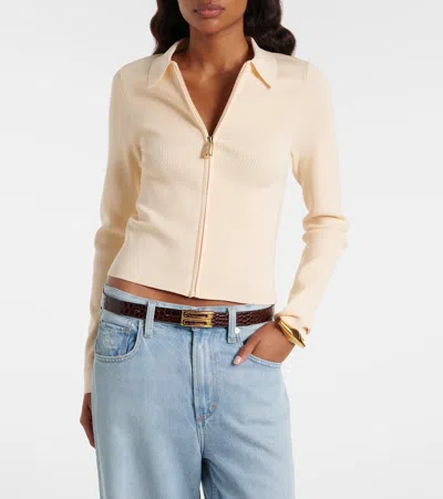 Victoria Beckham Mila Ribbed-knit Zip-up Top In Neutral