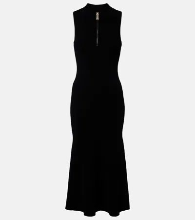 Victoria Beckham Sleeveless Zipped Front Ribbed-knit Midi Dress In Black