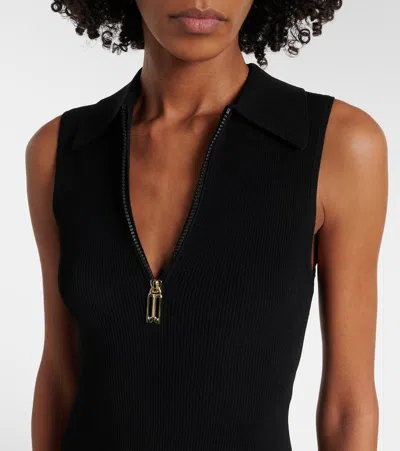 Victoria Beckham Sleeveless Zipped Front Ribbed-knit Midi Dress In Black