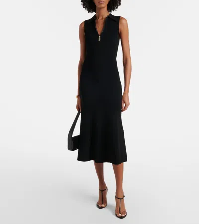 Victoria Beckham Sleeveless Zipped Front Ribbed-knit Midi Dress In Black