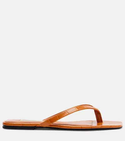 Totême Toteme Crocodile-effect Leather Flip Flops In Orange