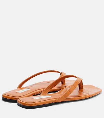 Totême Toteme Crocodile-effect Leather Flip Flops In Orange