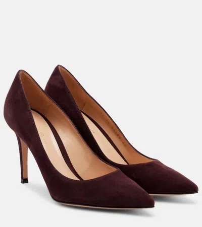 Gianvito Rossi Pointed Toe Suede Stiletto Heel Pumps In Burgundy