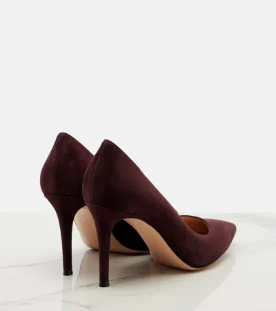 Gianvito Rossi Pointed Toe Suede Stiletto Heel Pumps In Burgundy